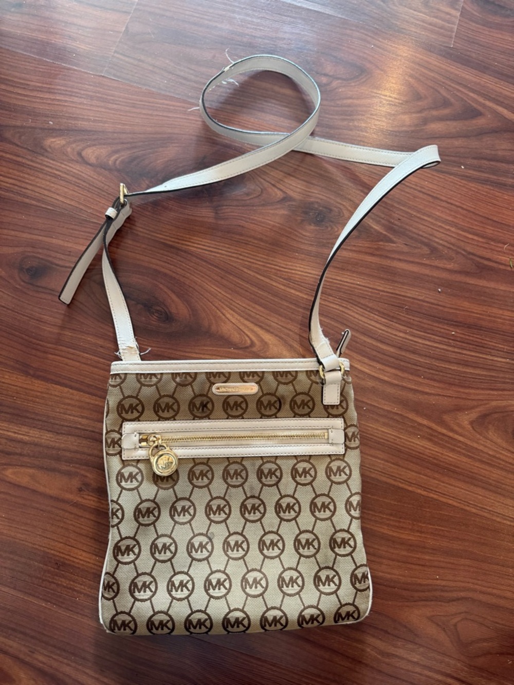 Michael Kors Cream & Brown Signature MK Crossbody Bag